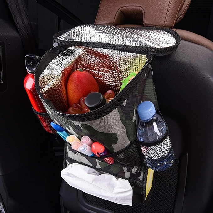 FH Group E-Z Travelâ„¢ Print Car Trunk Organizer with Cooler - Multifunctional Seat Back Storage Bag Dark