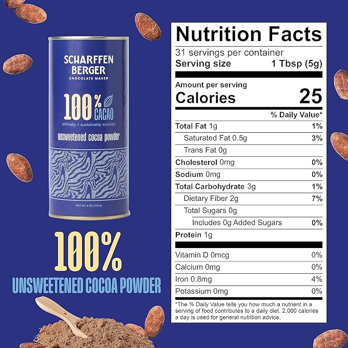Scharffen Berger 100% Cacao Unsweetened Dark Chocolate Cocoa Powder (6 Ounce, Pack of 3) - Gluten Free, Non GMO, Natural Chocolate Powder