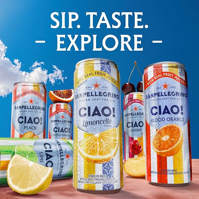Sanpellegrino Ciao Limoncello Flavored Sparkling Water, Italian Sparkling Water, 24Pk