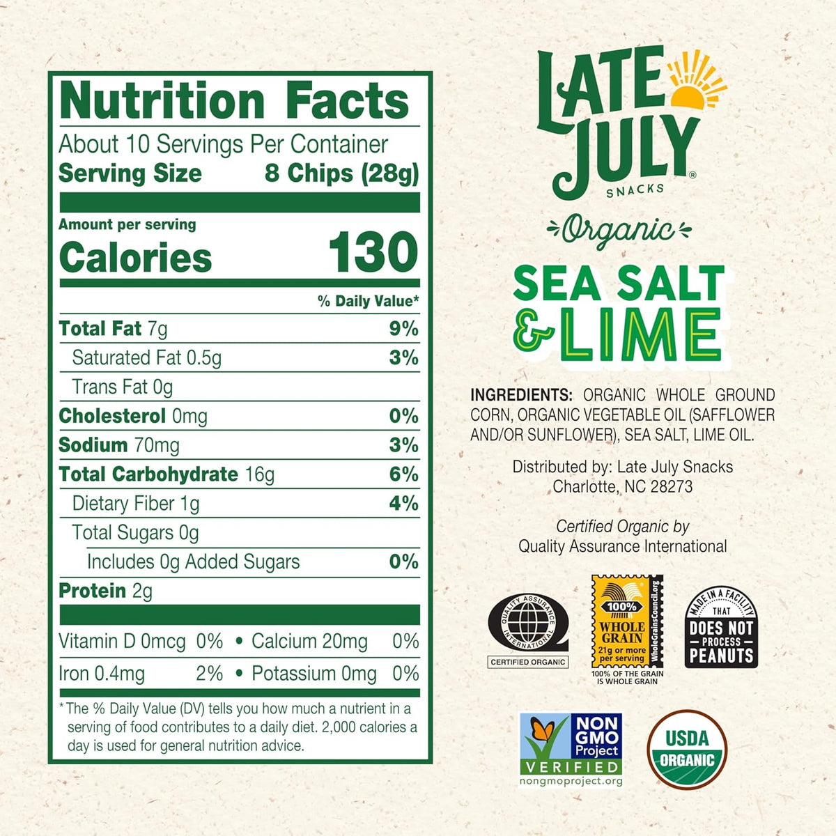 Late July Sea Salt & Lime Organic Tortilla Chips, 10.1 Oz Bag