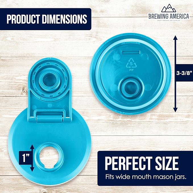 Brewing America Mason Jar Cold Brew Coffee Maker Infuser: Made in USA Wide Mouth Mason Jar Lid with Azure Canning Jar, and Stainless Steel Filter for Delicious Coffee, Tea - 1 Quart 32 oz Teal Lid