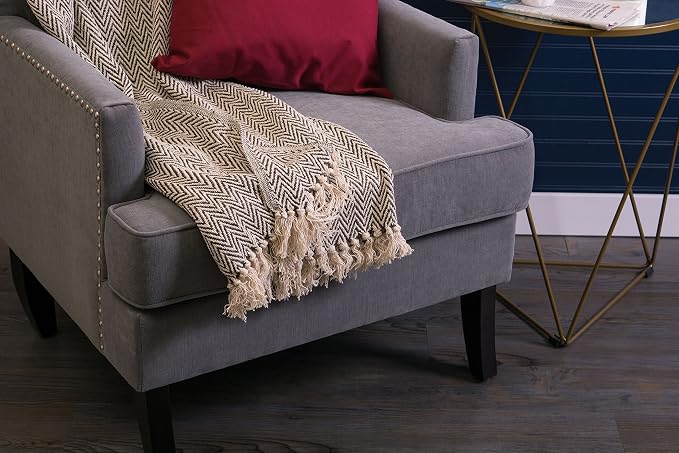 DII Chevron Throw Collection Handloomed Cotton, 50x60, Dark Brown