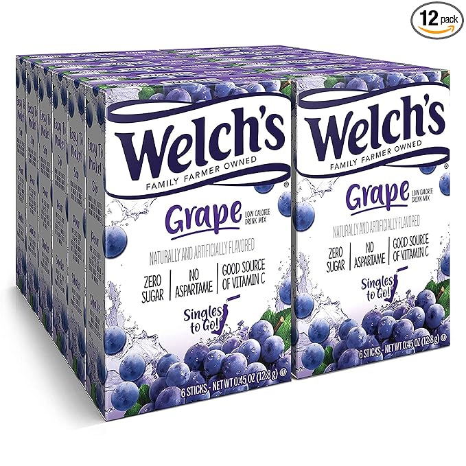 Welch's Singles To Go Water Drink Mix - Powder Sticks, 12 Boxes with 6 Packets Each - 72 Total Servings, Grape, 0.45 Ounce (Pack of 12)