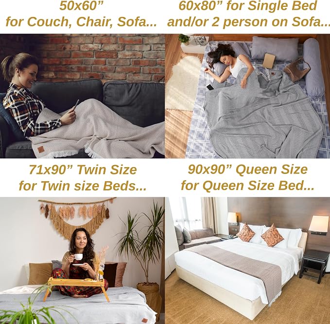 Gold CASE Throw Blanket for Couch – 100% Recycled Cotton – Vintage Throw Blankets for Living Room, Bed, & Outdoor – Decorative Boho Blankets & Throws – Soft Couch Drape – Buffalo Black Set (50”x60”)