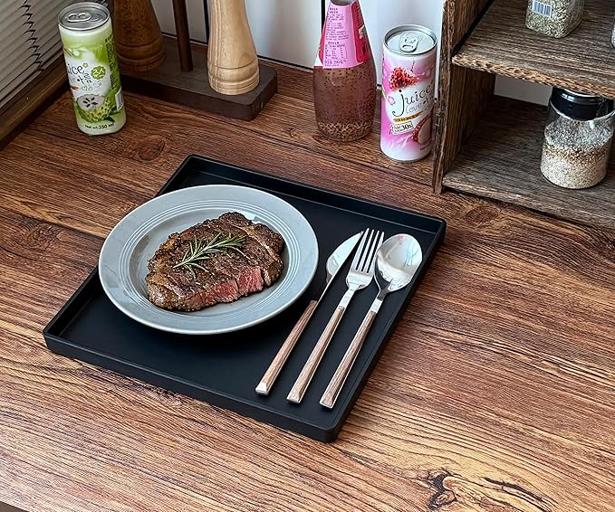 Versatile Black Square Tray - 11 Inch Organizer Decorative Tray for Bathroom Vanity, Coffee Table, Dresser & Kitchen Countertop - Black Catch-All Tray for Home Decor, Jewelry, Makeup & Snacks