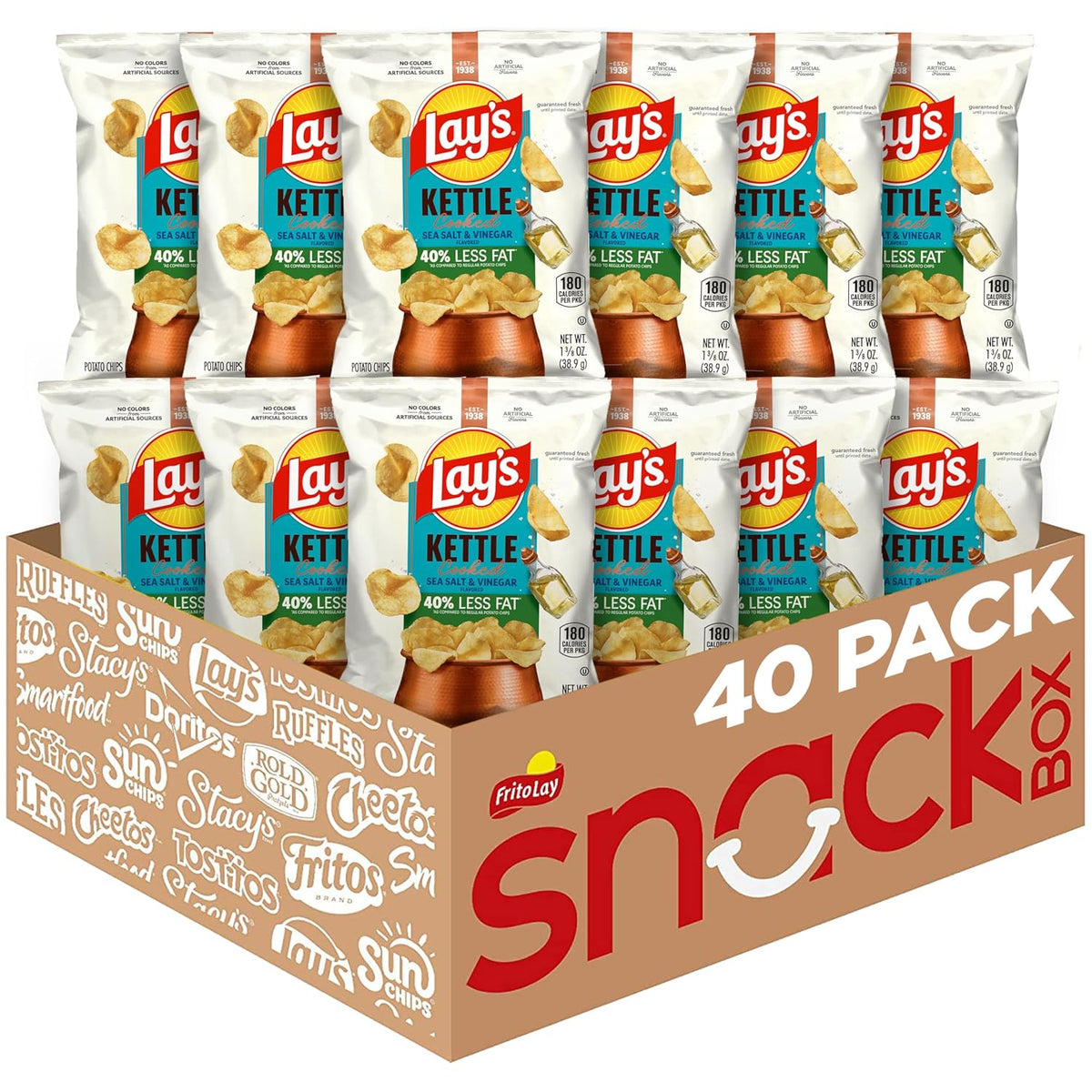 Lay's Kettle Cooked Potato Chips, Variety Pack, 0.85 Ounce (Pack of 40)