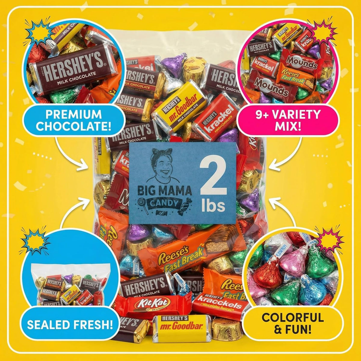 Chocolate Candy Variety Pack 2 LB – Individually Wrapped Assorted Mini Bars | Bulk Candy Parties, Office & Gift Bags, Father's Day - Ice Pack Included