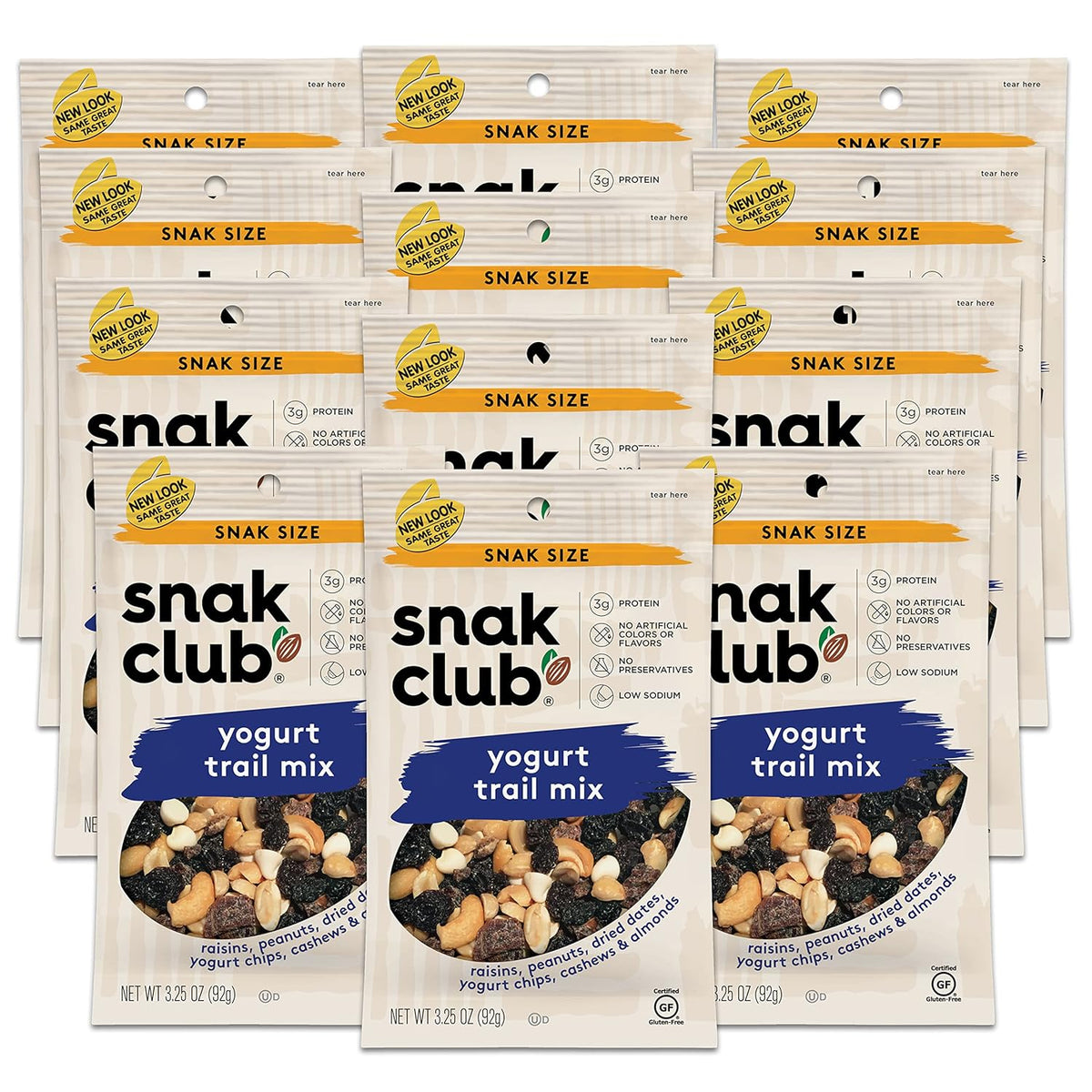 Snak Club Energizer Trail Mix with Roasted Salted Peanuts, Raisins, Chocolatey Candies, Roasted Almonds, Gluten-Free and Kosher Snack, 2 oz Bags, 12 Pack