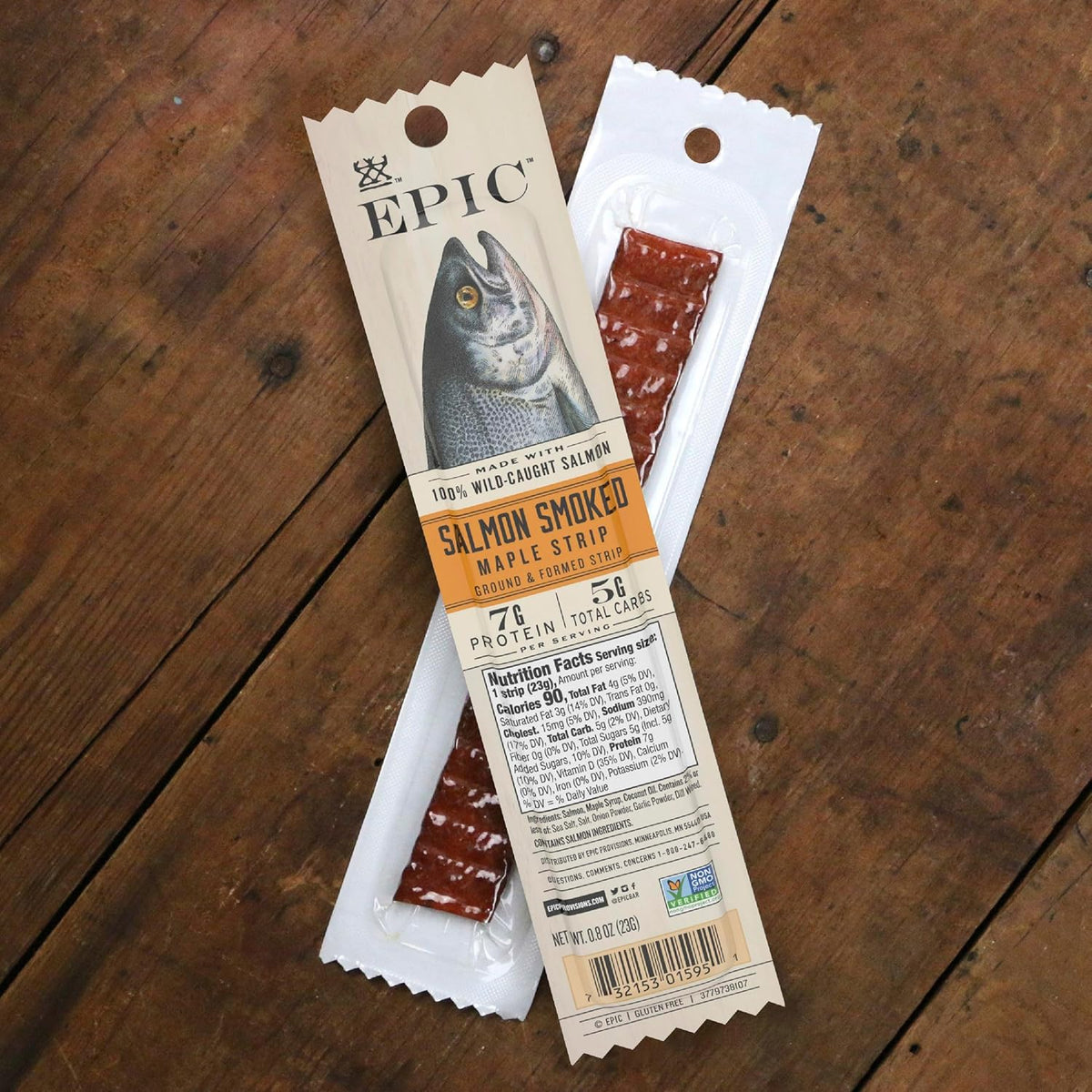 EPIC Salmon Smoked Maple Strips, Wild Caught, Paleo Friendly, Protein Snacks, 20 Ct, 16 oz