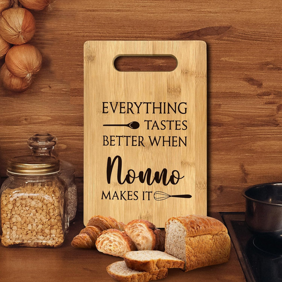 FONDCANYON Nonno Gifts, Everything Tastes Better When Nonno Makes It Gift Bamboo Cutting Board Kitchen Decor, Nonno Father’s Day Gifts Cutting Boards for Kitchen, Gift for Grandpa from Grandchildren