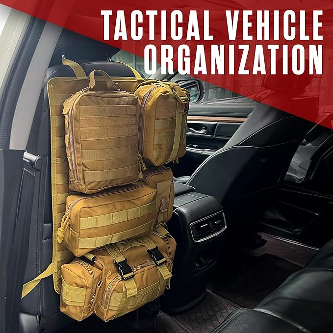 Houseables Tactical Seat Back Organizer, Molle Seat Back Organizer, Tactical Truck Accessories, Vehicle Molle Panel, Automotive Storage Accessories, Backseat, Seatback Kit, 5 Pouches, 22" x 14.5"