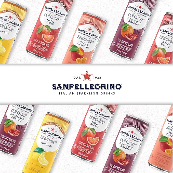 Sanpellegrino Zero Grams Added Sugar Italian Sparkling Drinks Blood Orange, Sparkling Orange and Blood Orange Beverage, 24 Pack of 11.15 Fl Oz Cans