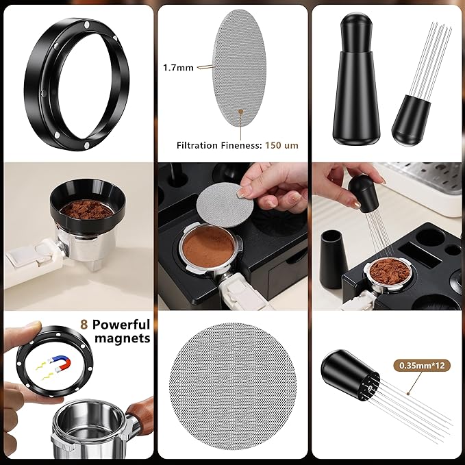 9 Pack Espresso Accessories Kit（Square）,58mm Espresso Tool Kit | Espresso Tamping Station | Coffee Distributor Tamper | WDT Tool | Dosing Funnel | Mother's Day Gift for Espresso Lovers