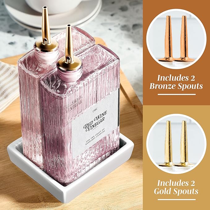 COOK WITH COLOR Olive Oil Dispenser Bottle - 2 Pk Glass Oil Dispenser for Kitchen - Condiment, Coffee Syrup & Vinegar Dispenser, Olive Oil Cruet, Includes 4 Auto Pourer Spouts