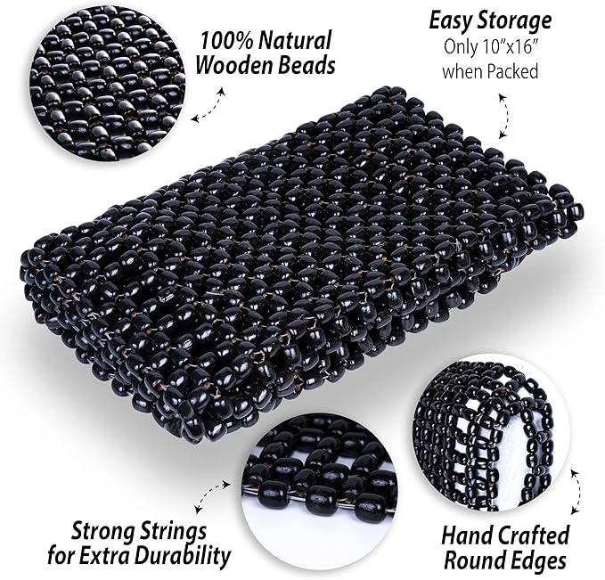 ZONETECH Royal Natural Wood Bead Seat Cover and Black Wooden Beaded Comfort Seat Cover (Black, 2-Pack)