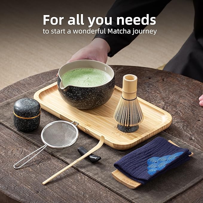 TEANAGOO Matcha Whisk Set, 10 Pcs Complete Set, Black, Matcha Kit with Tray, Bowl, Scoop, Sifter, Powder Jar, Gift for Matcha Lovers