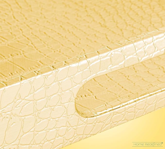 17.5"x12" Gold Glossy Crocodile Faux Leather Serving Tray Beautiful Modern Elegant Decorative Tray with Handles Ottoman Coffee Table Tray for All Occasion's