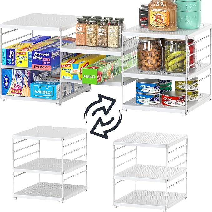 Simple Houseware Expendable Kitchen Counter Shelf Organizer, White, Plastic, 23.2" L x 9.8" W x 8.7" H