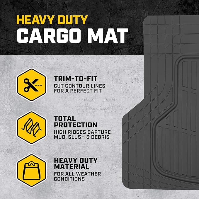 CAT® Large Heavy Duty Rubber Floor Mat & Cargo Trunk Liner for Car, SUV, Van, Sedan, Truck – Trim-to-Fit, All-Weather Deep Dish Ridges for Dirt Protection, Front and Rear Mats Black