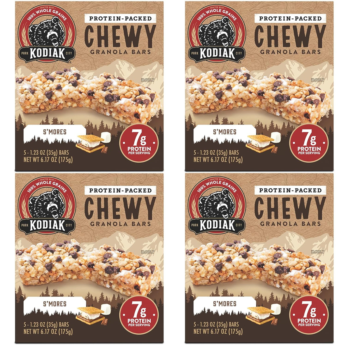 Kodiak Cakes Protein Chewy Granola Bar, S'mores, (Pack of 4 Boxes)