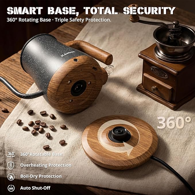 Electric Tea Kettle, Electric Kettle Stainless Steel, 1000W Tea Kettle Electric Auto Shut Off, 0.8L, Wood-like Grain Finish Handle, Ice Crackle