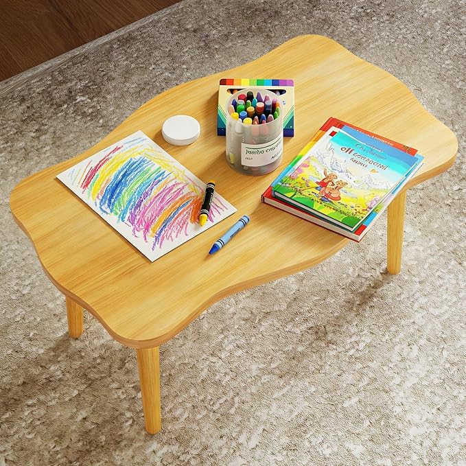 Cookie Coffee Table Low Table with 4 Solid Wood Sturdy Legs,Floor Table Desk for Sitting on The Floor,19.7"D x 31.5"W x 16"H Inches,Living Room/Toy room Furniture,Rental house Furniture (Natural)