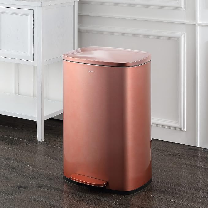 happimess HPM1006D Connor Rectangular 13-Gallon Trash Can with Soft-Close Lid and Free Mini Trash Can, Fingerprint Resistant, Modern, Minimalistic for Home, Kitchen, Office, Bathroom, Rose Gold