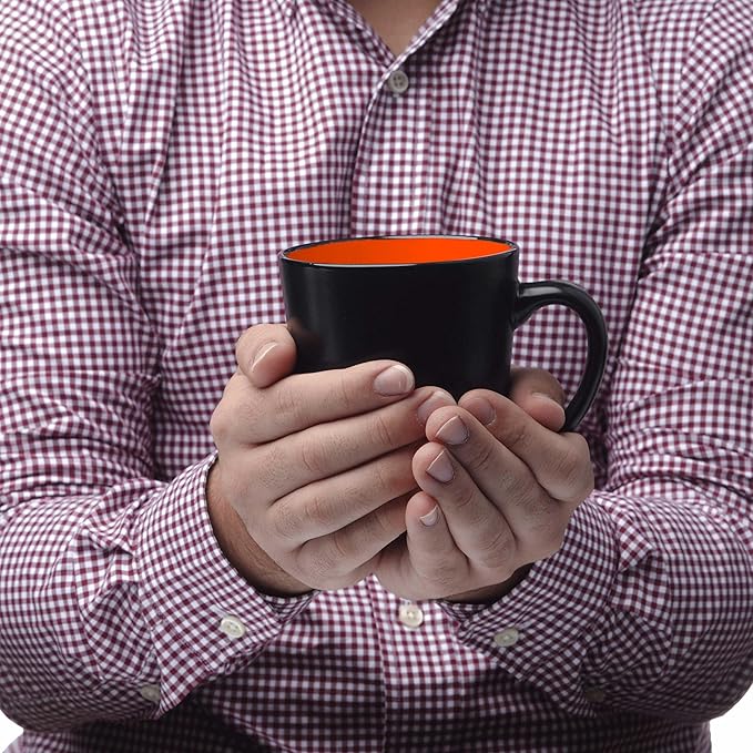DISCOUNT PROMOS Ceramic Coffee Latte Mugs 12 oz. Set of 10, Bulk Pack - Perfect for Coffee, Tea, Espresso, Hot Cocoa, Other Beverages - Orange