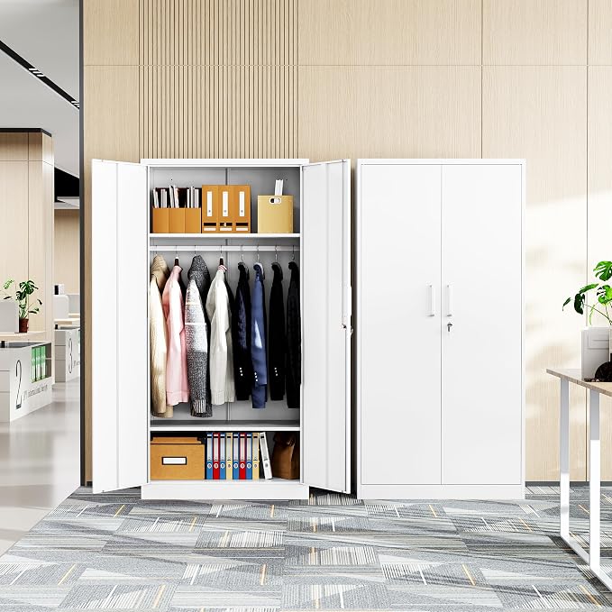 Letaya Metal Wardrobe Cabinets with Lock,Clothing Locker 72" X 36" X 18" Storage Cabinets for Home Room,Fire Department, School, Employee,Gym,Government (White)