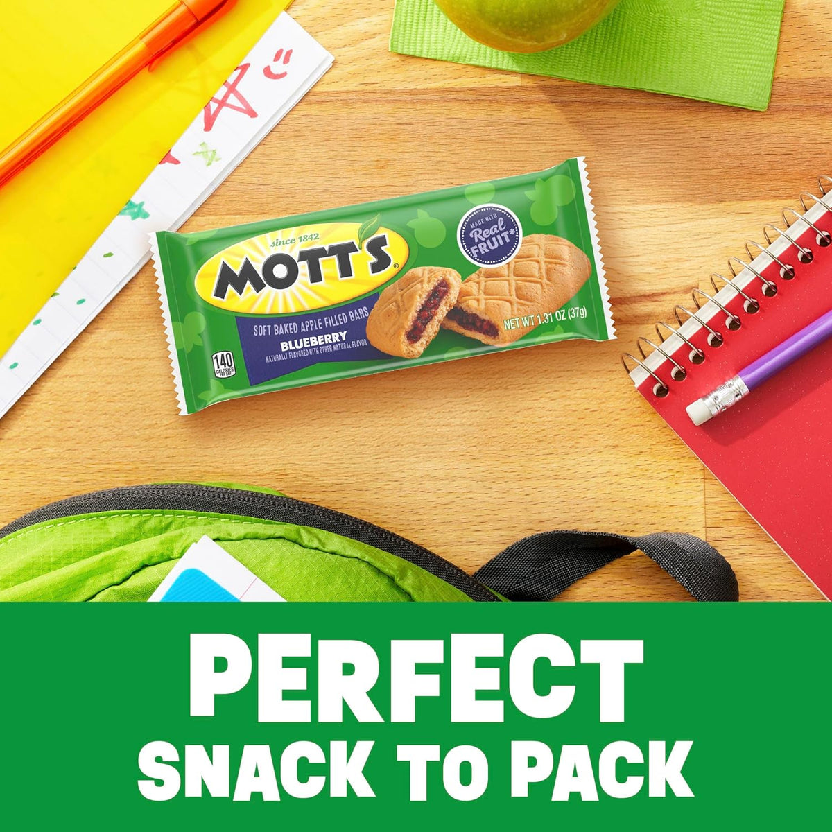 Mott's Soft Baked Apple Filled Bars, Blueberry Flavor Snacks, Made with Real Fruit, 5 Ct, 6.55 oz