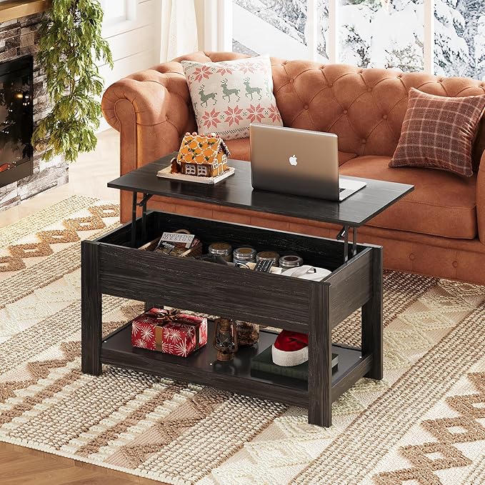 WLIVE Coffee Table, 39" Lift Top Coffee Table with Hidden Compartment and Storage Shelf for Living Room, Espresso
