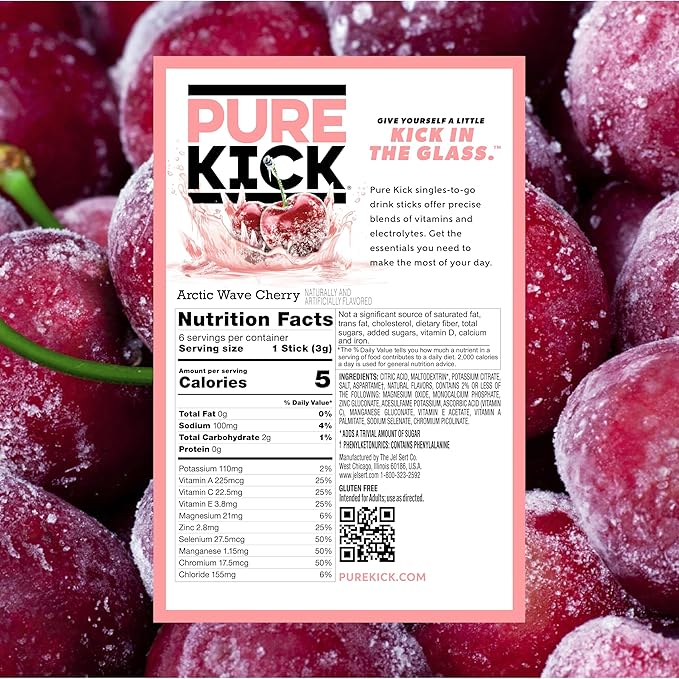 Pure Kick Hydration Singles To Go Drink Mix, Arctic Wave Cherry, Includes 12 Boxes with 6 Packets in each Box, 72 Total Packets
