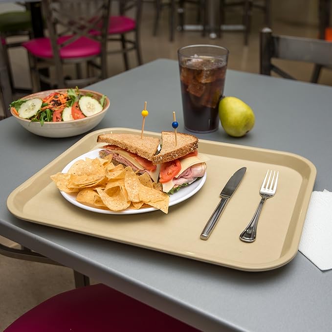 Carlisle FoodService Products Fast Food Cafeteria Tray 14" x 18", Durable Polypropylene with Slip-Resistant Surface, Stackable for Cafes and Schools, BPA-Free, Beige