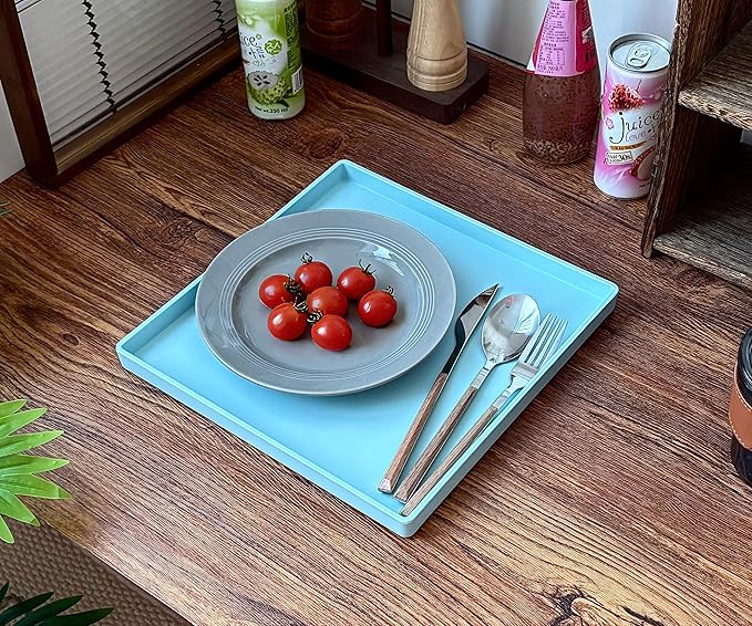 Blue Square Tray 11 Inch - 3 Pack Organizer Tray for Bathroom Vanity, Dresser, Coffee Table, Nightstand | Decorative Catch-All Tray for Makeup, Jewelry, Remote Controls & Essentials
