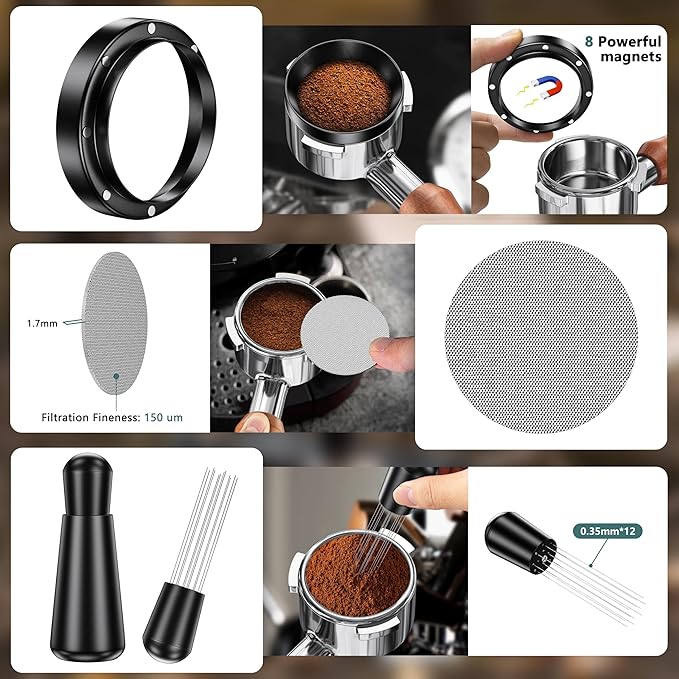 7 Pack Espresso Accessories Kit,58mm Espresso Tool Kit | Espresso Tamping Station | Coffee Distributor Tamper | WDT Tool | Dosing Funnel | Expresso Puck Screen | Christmas Gift for Espresso Lovers