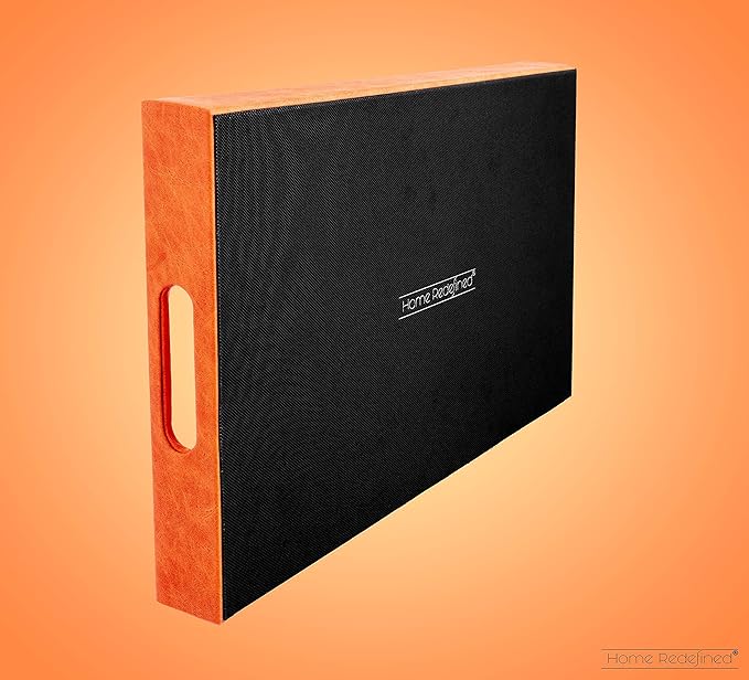 Beautiful Modern Elegant 17.5"x12" Rectangle Orange Faux Leather Decorative Tray Ottoman Coffee Table Perfume Living Room Kitchen Serving Tray with Handles for All Occasion's