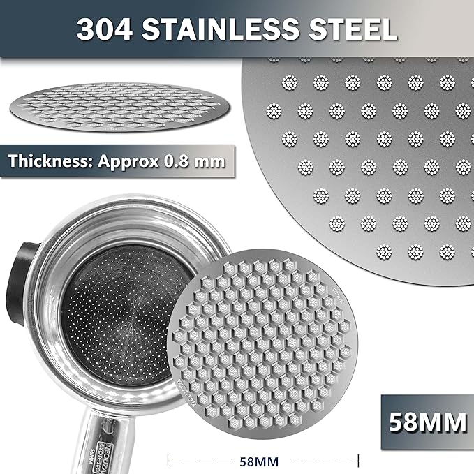 NEOUZA V4 Espresso Puck Screen 0.8mm Thickness Honeycomb Mesh Double Layer Black Protective Coating for Coffee Portafilter Basket (2, Black and Silver, 58mm)