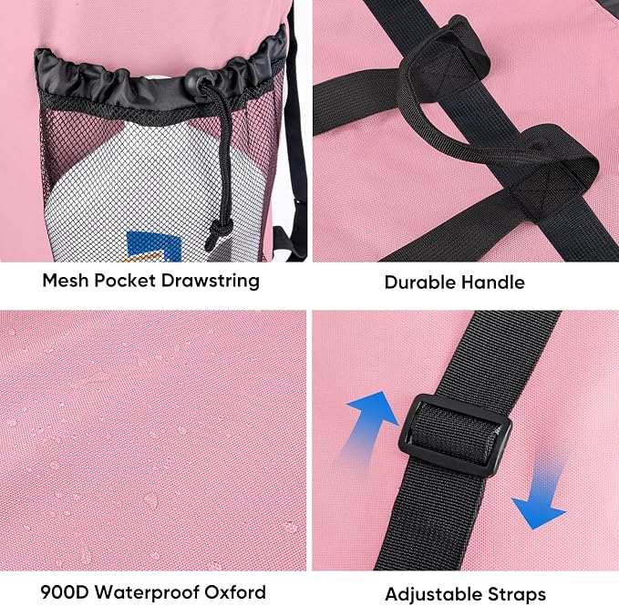 BALEINE 2PK 150L Laundry Bag Backpack, 900D Oxford Fabric Large Travel Laundry Bags with Shoulder Straps and 2 Mesh Pockets for College Dorm, Apartment, Laundromat (Pink, 150L)