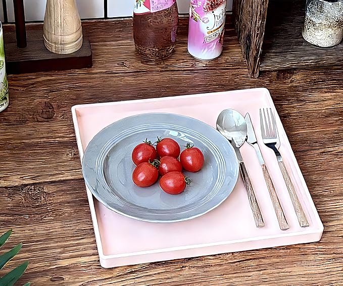 Pink Square Tray 11 Inch - 3 Pack Decorative Organizer Tray for Vanity, Bathroom Countertop, Coffee Table & Ottoman | Multi-Purpose Serving, Makeup, Jewelry, & Catch-All Tray for Home Decor