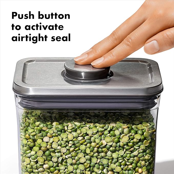 OXO Steel POP Container Small Square Short (1.1 Qt/1 L) - Airtight Food Storage - Ideal for Brown Sugar, Tea,Grey