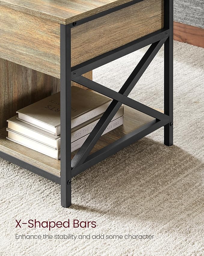 VASAGLE Lift Top Coffee Table, Lift Coffee Table with Storage Shelf, Hidden Compartments and Lifting Top, for Living Room, Office, 19.7 x 39.4 x (19.3-24.4) Inches, Oak with Blue Grains ULCT202B60