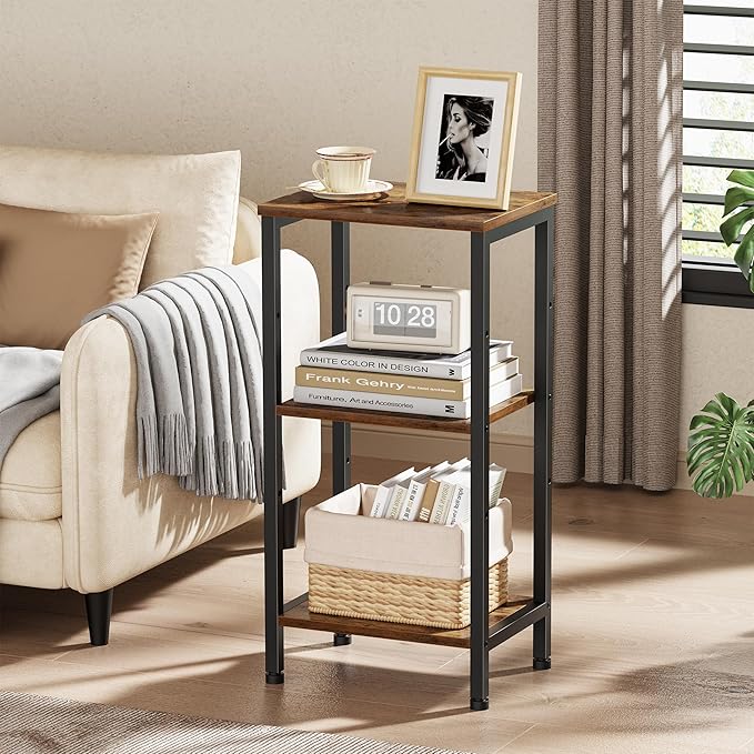 Small Side Table, Tall End Table with Adjustable Shelf, Accent Table Stand for Home Decor, Small Entryway Table, Bedroom Nightstand, Living Room, Office, Rustic Brown