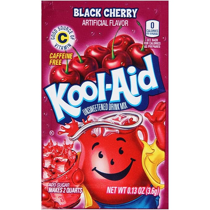 Kool-Aid Black Cherry Caffeine Free Unsweetened Soft Drink Mix, 0.13 OZ (Pack of 192)