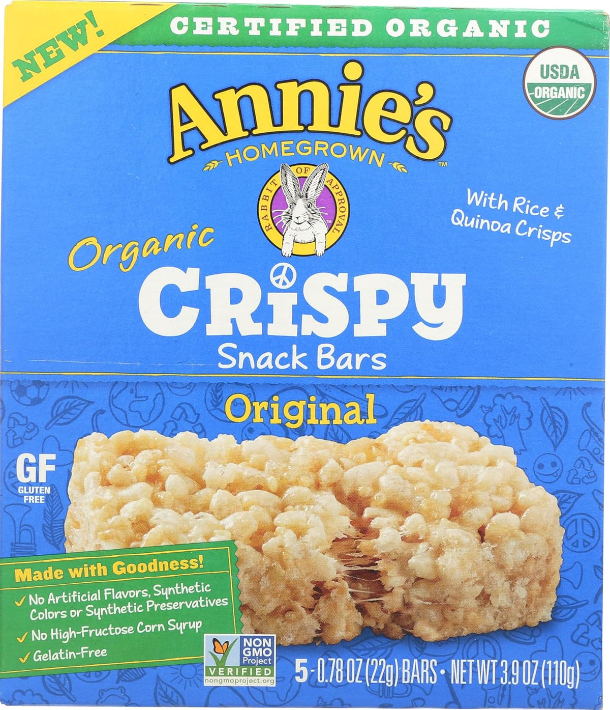Annie's Organic Original Crispy Snack Bars, Gluten Free, 3.9 oz, 5 ct.