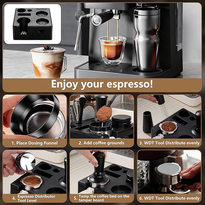 9 Pack Espresso Accessories Kit（Square）,54mm Espresso Tool Kit | Espresso Tamping Station | Coffee Distributor Tamper | WDT Tool | Dosing Funnel | Mother's Day Gift for Espresso Lovers