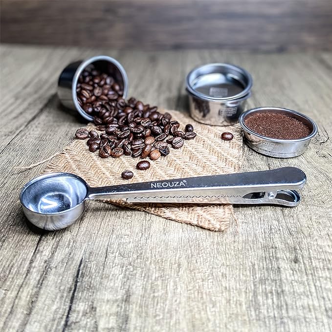 NEOUZA 51mm Stainless Steel Filter Basket 1/2/4 Cup for Espresso Bottomless Portafilter,compatible with Delonghi,Yabano,Breville 51mm Coffee Machine.Gift: Blind Filter and Scoop Clip