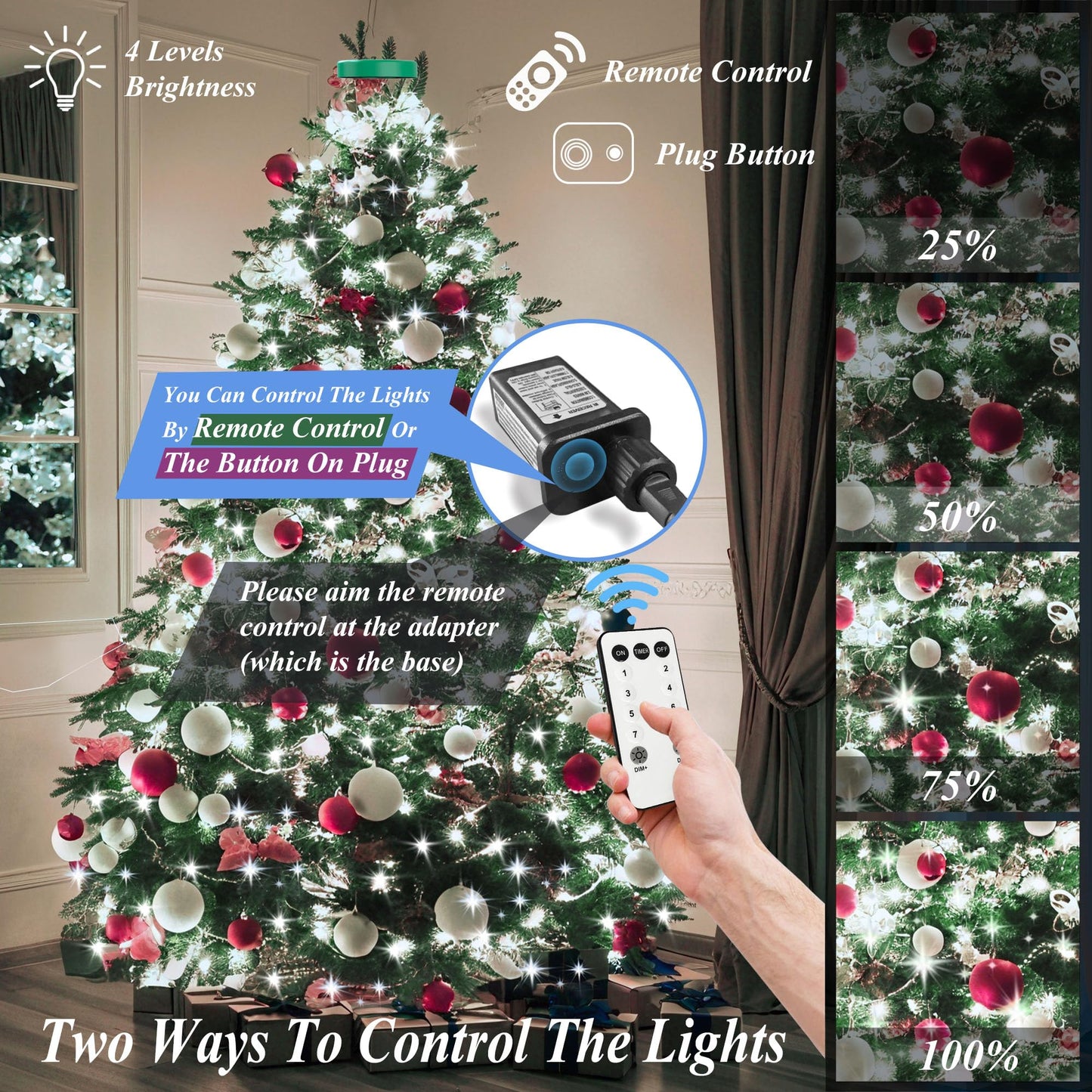 aneeway Christmas String Lights, 480 LEDs, 8 Lighting Modes, 9.84FT, Cold White, Model SW-LSL-03-480, Remote & Timer