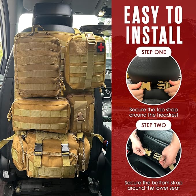 Houseables Tactical Seat Back Organizer, Molle Seat Back Organizer, Tactical Truck Accessories, Vehicle Molle Panel, Automotive Storage Accessories, Backseat, Seatback Kit, 5 Pouches, 22" x 14.5"