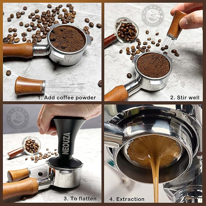 NEOUZA Coffee WDT Distribution Tool Accessories, Wooden Handle, 0.4mm 6 Stainless Needles, Espresso Powder Stirrer