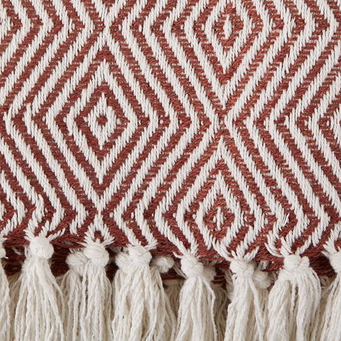 DII Diamond Throw Collection Woven Cotton, 50x60, Cinnamon (Pack of 2)